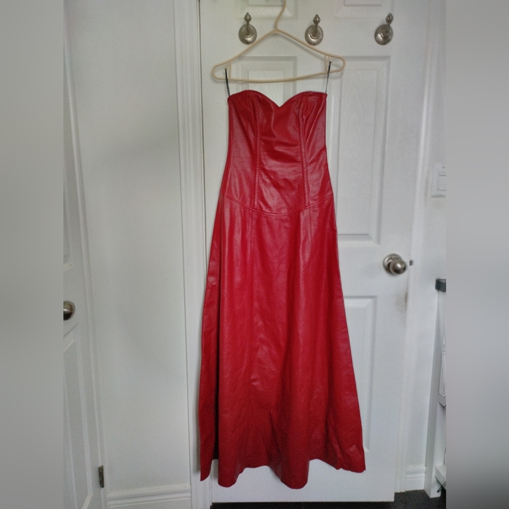 North bound leather brand new floor length red leather dress